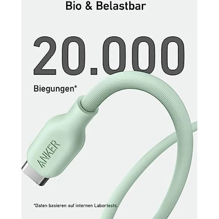 Anker 543 USB C auf USB C Kabel (100W, 180cm), USB 2.0 Umweltfreundliches Bio-Kabel, Kompatibel mit MacBook Pro 2020, iPad Pro 2020, iPad Air 4, Samsung Galaxy S21, und mehr (in Naturgrün) – Bild 4