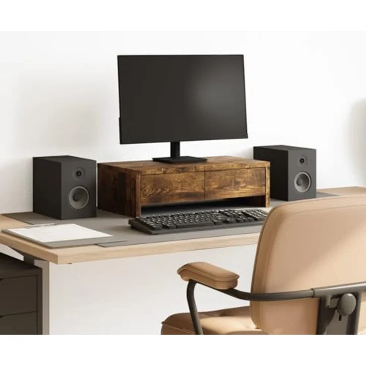 vidaXL Monitorständer mit Schubladen, Räuchereiche, 50x27x15 cm, langlebiger Holzwerkstoff, max. Belastbarkeit 25 kg, pflegeleicht – Bild 2