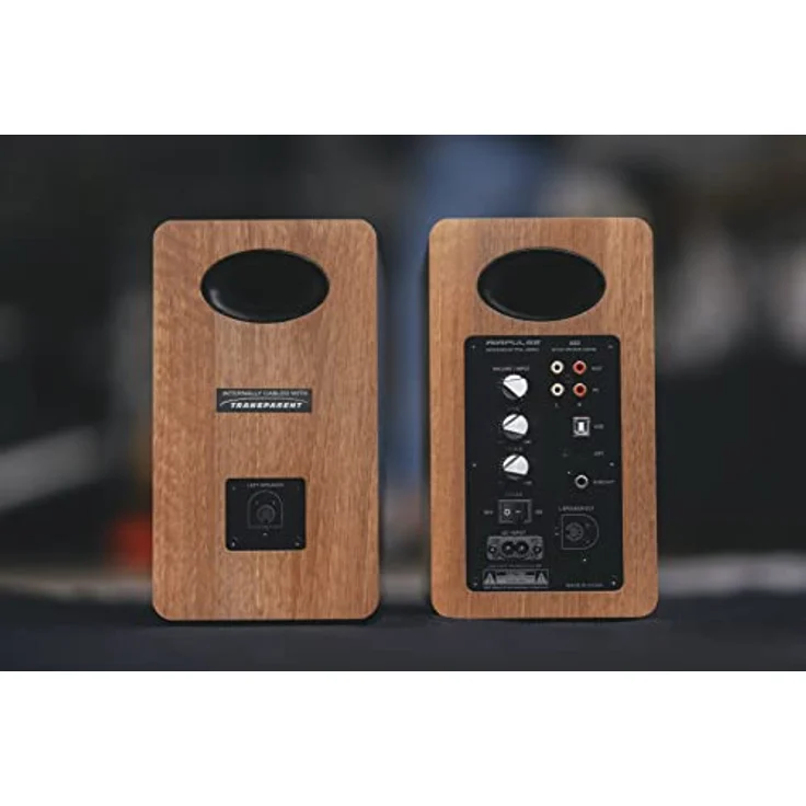 Airpulse EDIFIER AIRPULSE A80 - 2.0 Regallautsprechersystem (100W) mit Bluetooth V5.0 (aptX), Bändchen-Hornhochtöner für präzise und klarste Höhen, vielseitige Anschlussmöglichkeiten, inkl. Fernbedienung, Walnuss-Finish – Bild 3