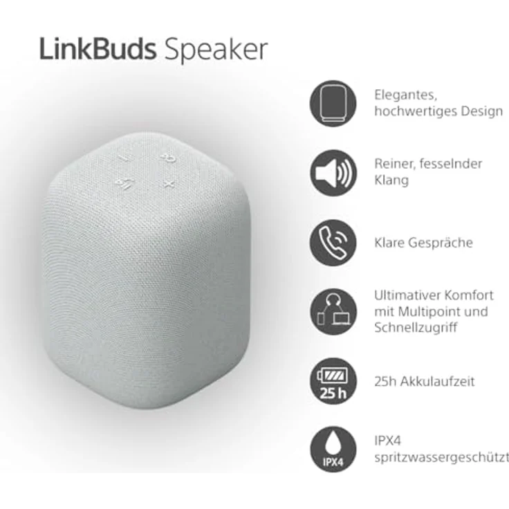 Sony LinkBuds Lautsprecher - Kabelloser Bluetooth tragbarer Lautsprecher, Ultimativer Tiefer Bass, IP67, Wasserdicht, Staubdicht, Stoßfest, 12h Akku, Klare Gesprächsqualität, Für Draußen - Hellgrau – Bild 2