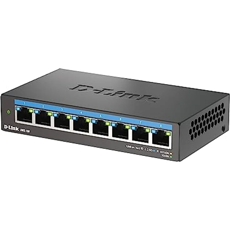 D-Link DMS-108 8-Port Multi-Gigabit Unmanaged Desktop Switch (8X 2,5G Ports, Lüfterlos, Low Profile, Kompakt, Metal Gehäuse, QoS, Plug and Play) – Bild 2