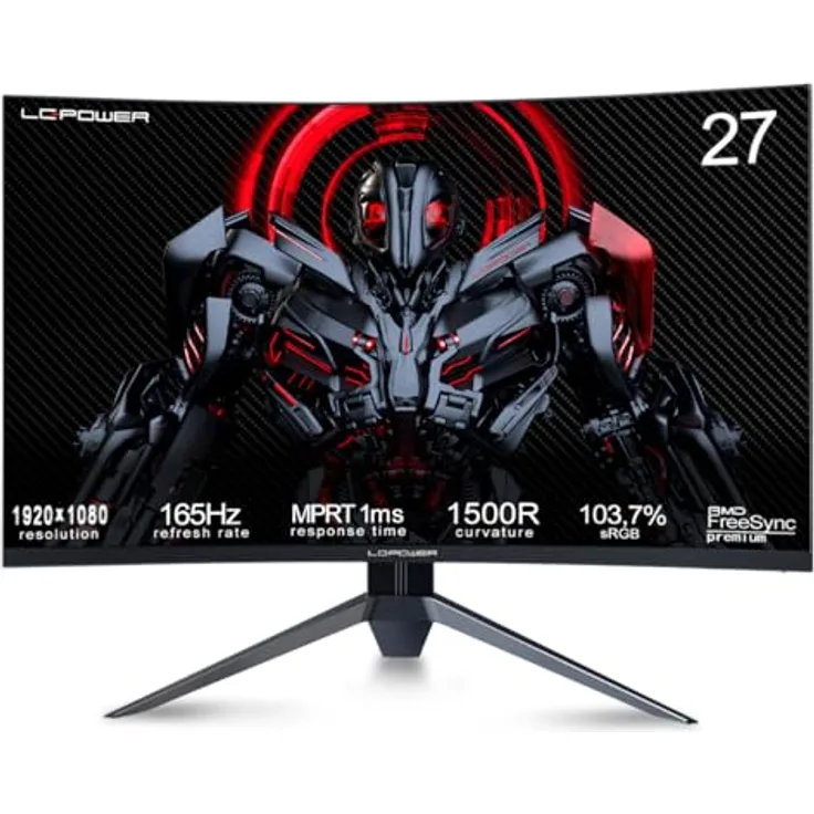 LC-POWER Curved Gaming Monitor 27 Zoll 165Hz 1ms HDR, Full HD 1080P, AMD Freesync, G SYNC Compatible, VESA, LC-M27-FHD-165-C-V3 - Schwarz