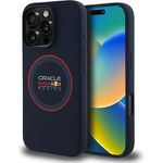 CG MOBILE Red Bull RBHMP16X24SIILVR Hülle für iPhone 16 Pro Max, 6.9 Zoll, marineblau, silikon, MagSafe-kompatibel mit rotem Ring