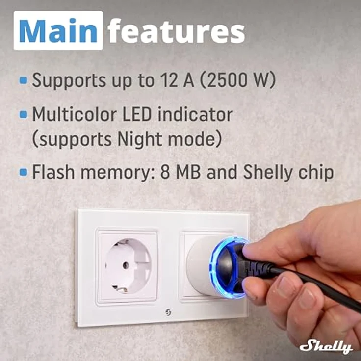 Shelly Plug S MTR Gen3 Weiß, Matter-zertifizierte intelligente Steckdose mit Stromüberwachung und mehrfarbiger LED-Anzeige, iOS Android APP-Fernbedienung, Google Home und Alexa-Zubehör, Timer – Bild 3