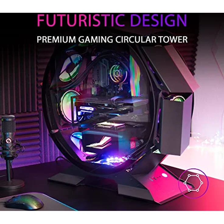 MarsGaming MCORB Schwarz, Micro-ATX XL Gaming PC-Gehäuse, Custom Rundes Design, Gehärtetes Doppelglas – Bild 2
