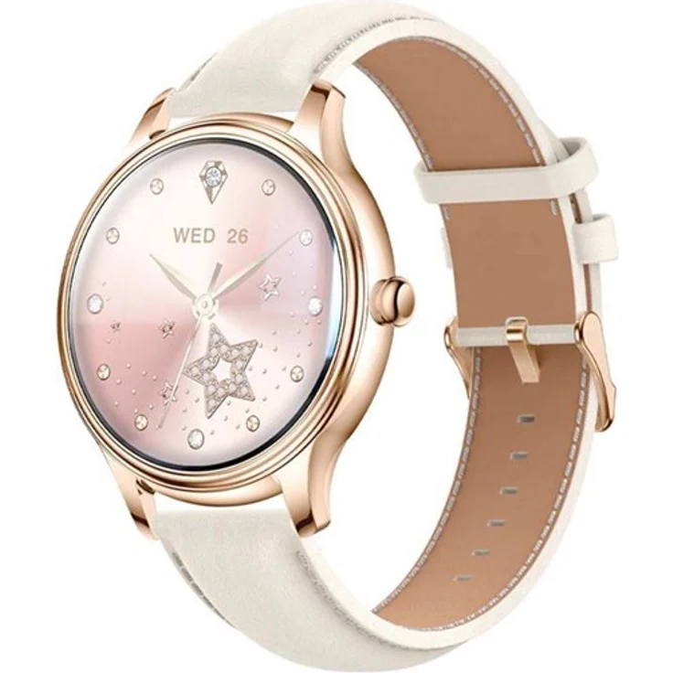 Colmi L28 Smart Watch, 1.32" AMOLED Bildschirm, Gold, 24/7 Herzfrequenz- und SpO2-Monitoring, Lederarmband, Bluetooth 5.2, bis zu 7 Tage Akkulaufzeit