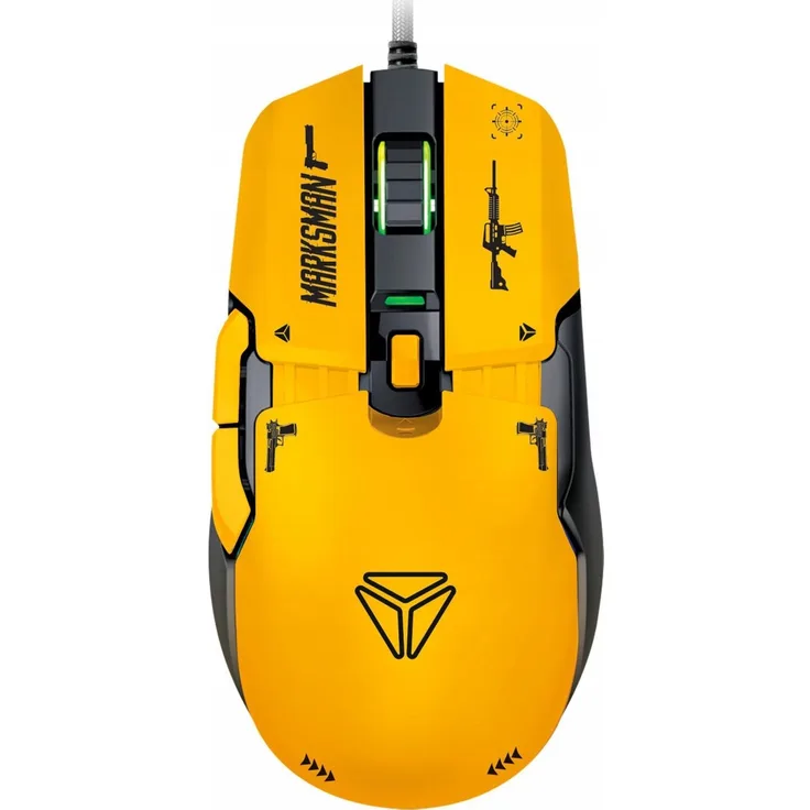 Yenkee YMS 3600YW MARKSMAN, optische Gaming-Maus mit 12.400 DPI, 6 Tasten, USB-A/C, kabelgebunden/kabellos, gelb, 1,8 m Kabel