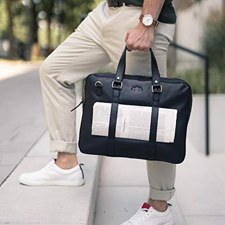 SID & VAIN Laptoptasche Maguire schwarz echt Leder - 15.4 Zoll Laptop Business-Tasche handgefertigt - für Herren und Damen, vegetabil gegerbt – Bild 5
