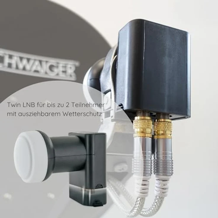 SCHWAIGER Satellitenschüssel Komplettset 55cm, Twin LNB digital HD 4K, wetterfest in Anthrazit mit Masthalterung und Montagematerial für Astra, Hotbird, Eutelsat, Türksat, Amos – Bild 4