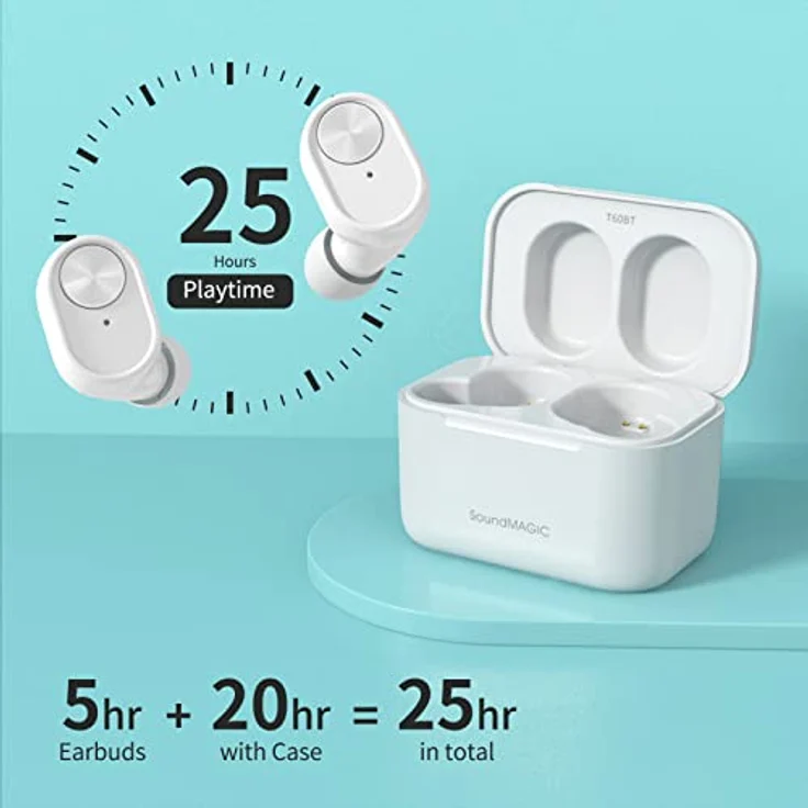 SoundMAGIC T60BT True Wireless Ohrhörer in Ear Bluetooth Kopfhörer mit Mikrofon HiFi Stereo Sport Ohrhörer Wasserdicht Weiß – Bild 4