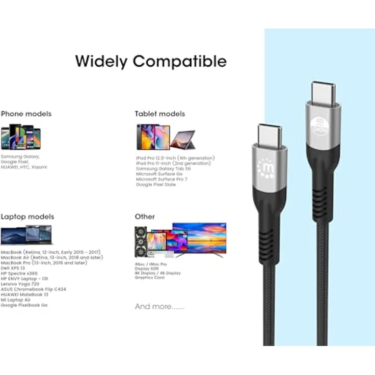 MANHATTAN USB4 USB-C Ladekabel 240W, 40Gbit/s, 8K Unterstützung, 2m, schwarz – Bild 9