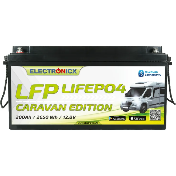 Electronicx LiFePO4 Caravan Edition 2560Wh 200Ah Lithium-Batterie mit Bluetooth-App und BMS, 12,8V