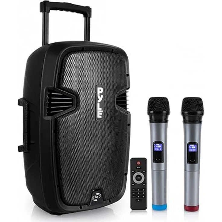 Pyle PA Anlage Komplettset, Bluetooth Musikbox 1000W mit 2 UHF Handmikrofonen und Fernbedienung, schwarz – Bild 1