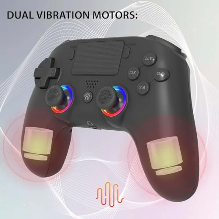 Subsonic Kabelloser Controller für PS4, Bluetooth-Gamepad mit LED, Vibration und 3,5-mm-Headset-Anschluss – Schwarz – Bild 3
