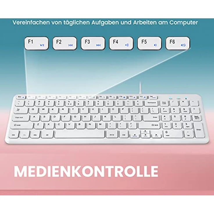 Perixx PERIBOARD-213W DE Kabelgebundene Kompakte USB Tastatur mit leisen Scherenstrukturtasten für Computer, Ziffernblock, Laptop und Tablet, Weiß, QWERTZ – Bild 3