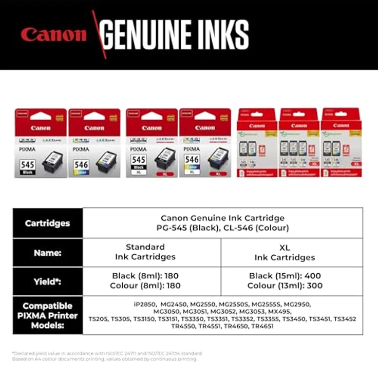 Canon PG-545XL/CL-546 Multipack - 2er-Pack - Farbe (Cyan, Magenta, Gelb), pigmentiertes Schwarz - Original - Tintenpatrone - für PIXMA MG2550, MG3050, TR4550, TR4551, TS205, TS305, TS3150, TS3151, TS3350, TS3351, TS3352 – Bild 2