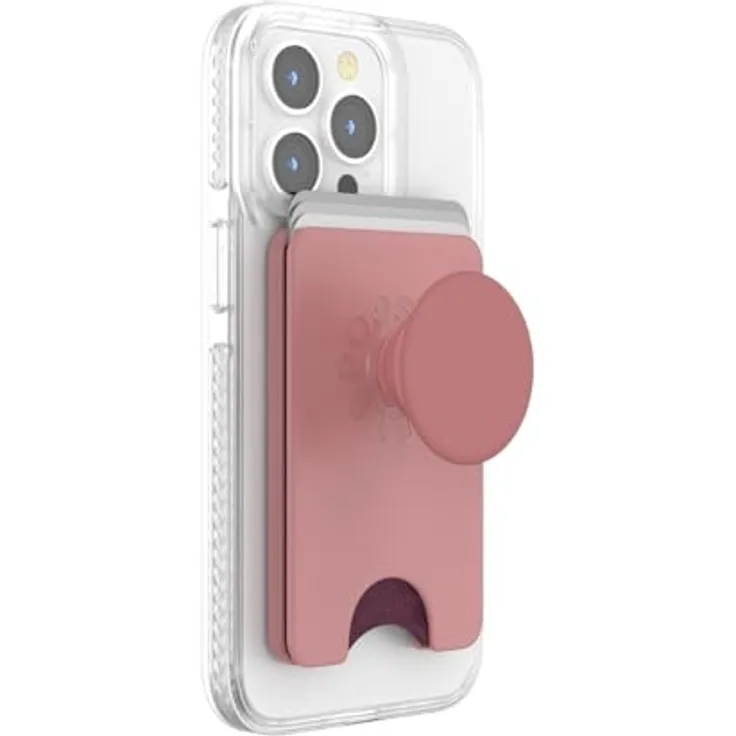PopSockets PopWallet, Telefon-Geldbörse mit erweitertem Griff, Adapterring für MagSafe, kabellos aufladbar, Clay