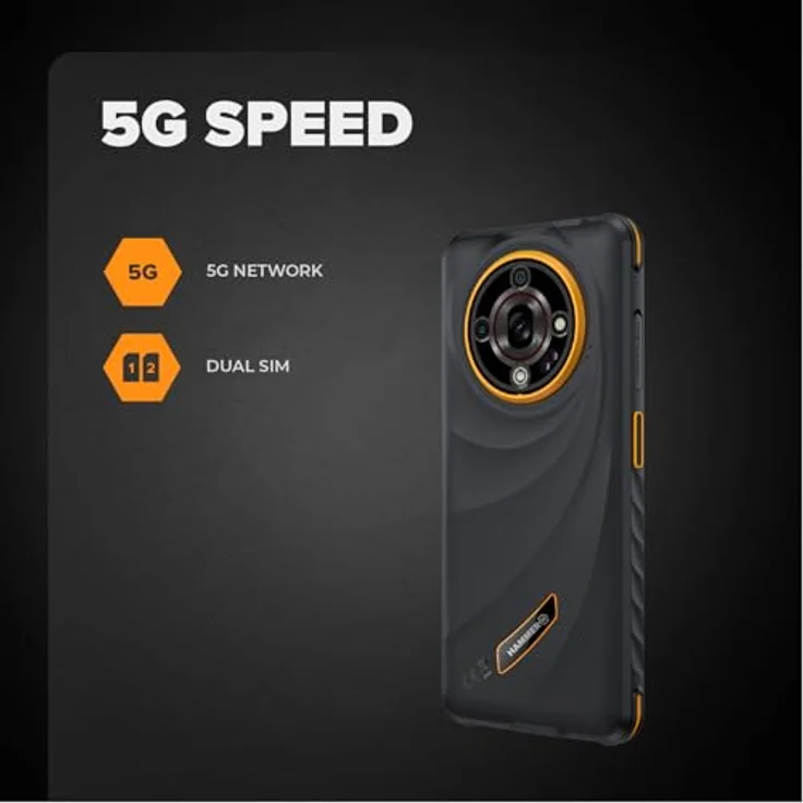 Hammer Iron 6 5G, Outdoor Handy mit 8GB RAM, 256GB Speicher, 6.56" 120Hz Display, IP69, 6050mAh Akku, Dual SIM, NFC – Schwarz-Orange – Bild 5