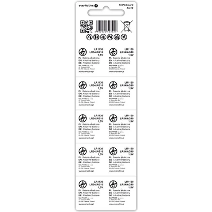 everActive AG10 1.5V, 10x Batterien, Alkaline, Mini, G10 LR1130 LR54, 5 Jahre Haltbarkeit, 10 Stück – 1 Blisterkarte – Bild 3