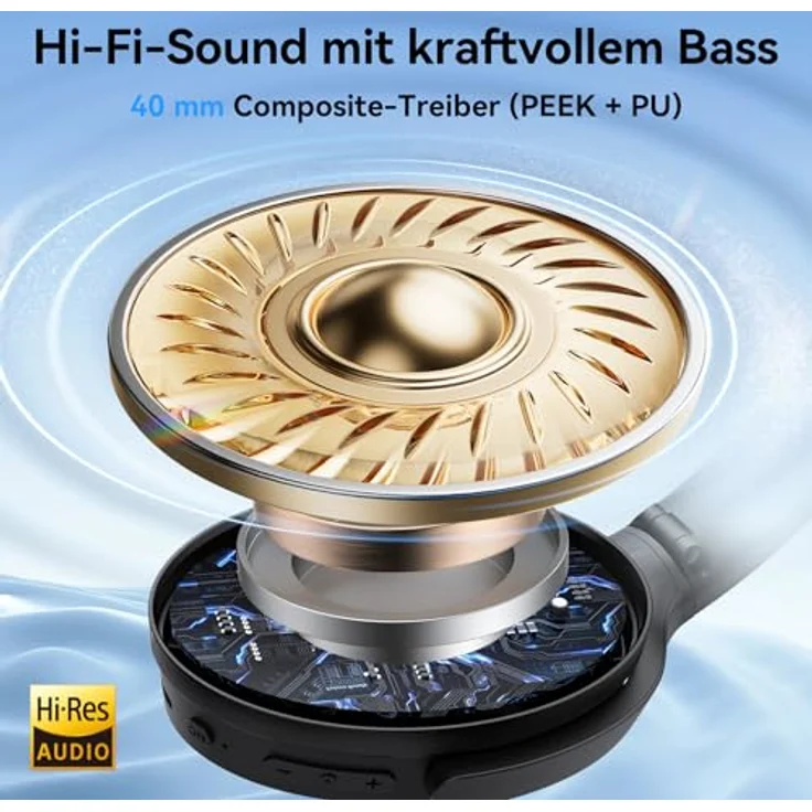 EarFun Wave Life Over-Ear Noise Cancelling Kopfhörer, Kabellos, Bluetooth 5.4, Hi-Res Klang, 60 Std Akku, 4 HD-Mikrofone, EQ in App, Leicht, Schwarz – Bild 2