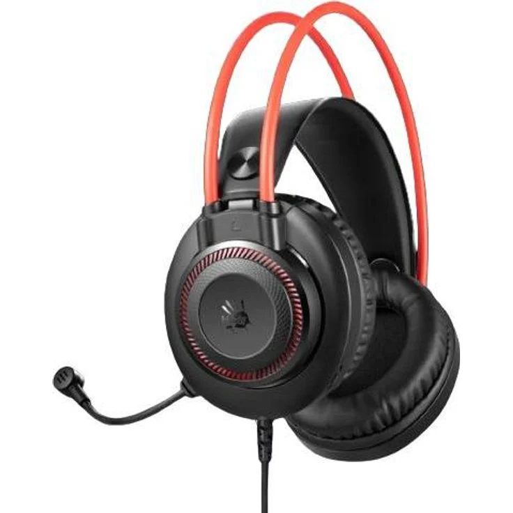Bloody G200, Kabelgebundenes Gaming Headset mit 50 mm Lautsprechern, Schwarz-Rot, geräuschunterdrückendem Mikrofon und 7-farbigen LED-Leuchten