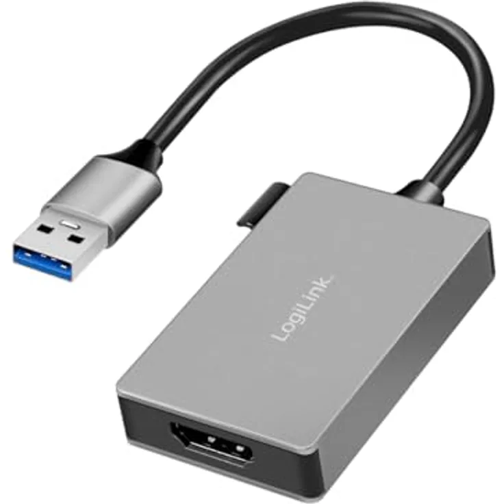 LogiLink UA0233A, USB 3.0 zu HDMI Adapter, Full HD bis 1080p/60 Hz, 0,15 m, grau, vergoldet