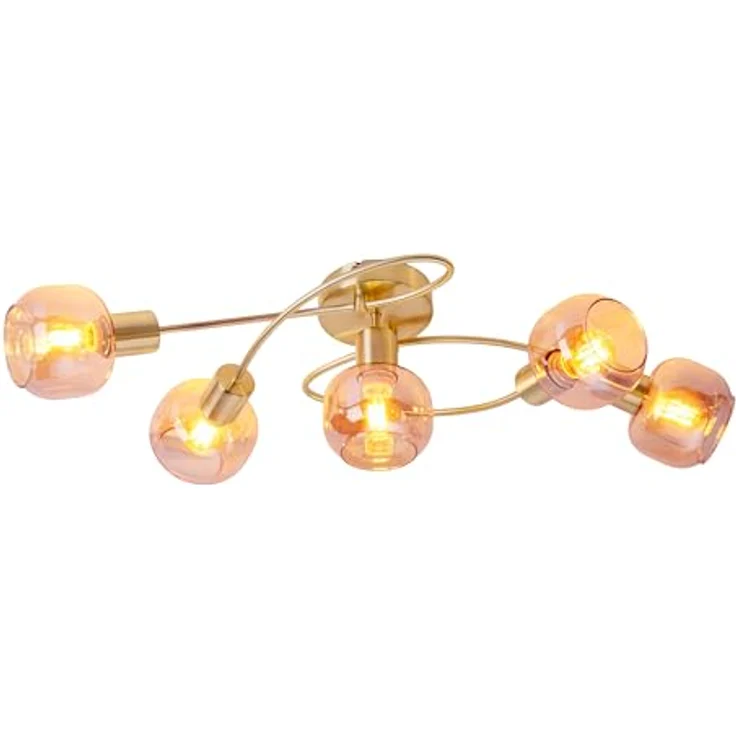 Näve Leuchten - 5er Spot/Deckenleuchte Libby Messing - Aus messingfarbenem Metall und getöntem Glas - Deckenlampe für Esszimmer, Wohnzimmer, Diele oder Büro - Amber, 65,5 cm – Bild 2