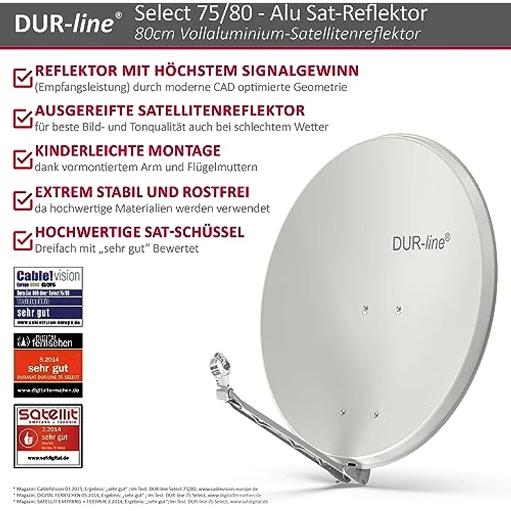 DUR-line Select 75/80cm Hellgrau Satelliten-Schüssel - 3 x Test + Sehr gut + Aluminium Sat-Spiegel – Bild 3