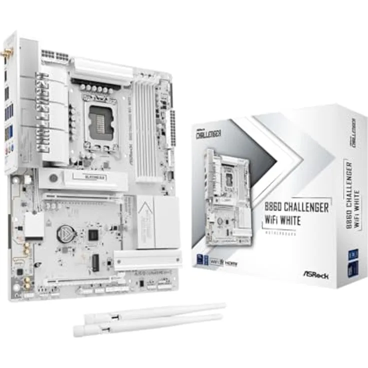 ASRock B860 Challenger WiFi Motherboard, ATX, LGA1851, DDR5, WiFi 7, weiße Leiterplatte