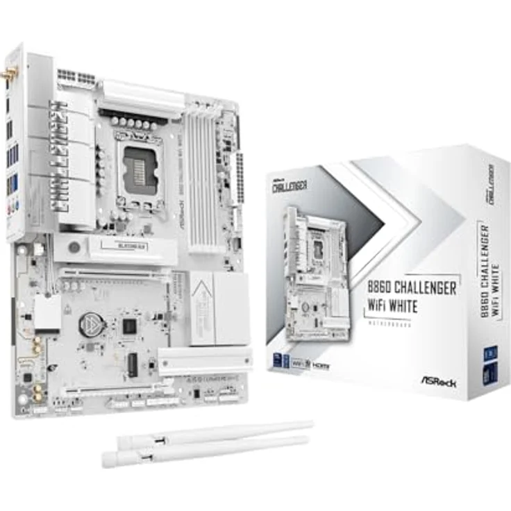 ASRock B860 Challenger WiFi Motherboard, ATX, LGA1851, DDR5, WiFi 7, weiße Leiterplatte – Bild 1
