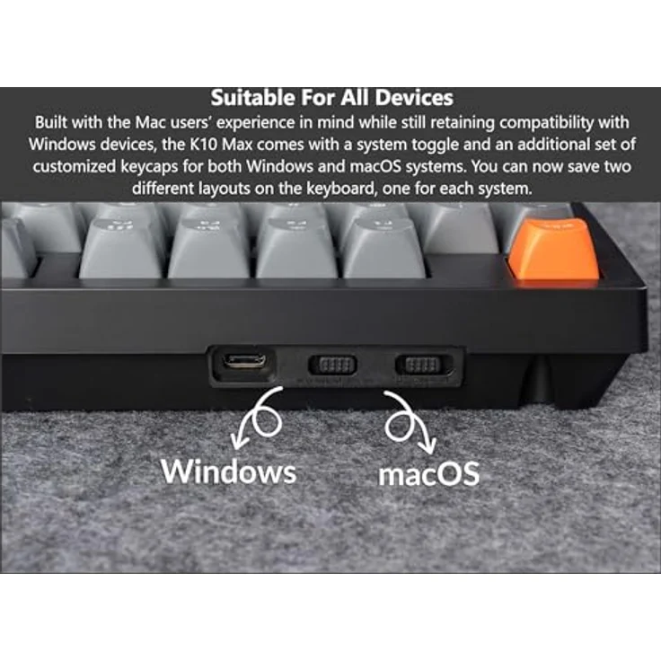 Keychron K10 Max Custom Wireless Mechanische Tastatur, 2.4 GHz/Bluetooth/USB-C, RGB, QMK/VIA Programmierbare Makros Hot-Swap, PBT Keycaps, für Mac Windows, Super Brown Switch, QWERTY US, Schwarz – Bild 2