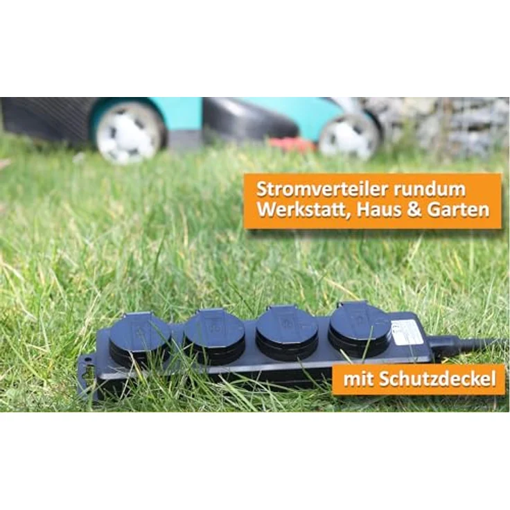 ChiliTec 4-Fach Steckdosenleiste Aussensteckdose mit 10m Kabel, IP44, 4 Schutzkontaktsteckdosen, Klappdeckel, Schwarz, 230V, 16A – Bild 5