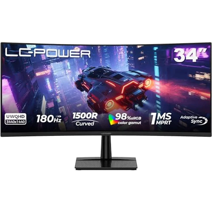 LC-POWER LC-M34QC 34 Zoll Ultrawide WQHD Curved Gaming Monitor, 3440x1440, 180Hz, 1ms, VA, HDR10, Adaptive Sync, 2xHDMI 2.0, 2xDP 1.4 – Bild 1