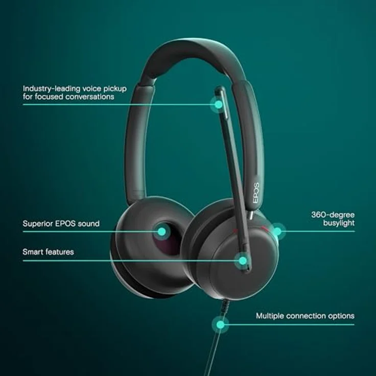 EPOS IMPACT 860 - Hochleistungsfähiges beidseitiges Headset für gesteigerte Produktivität im offenen Büro, hervorragende Klangqualität, USB-C-Konnektivität – Bild 2