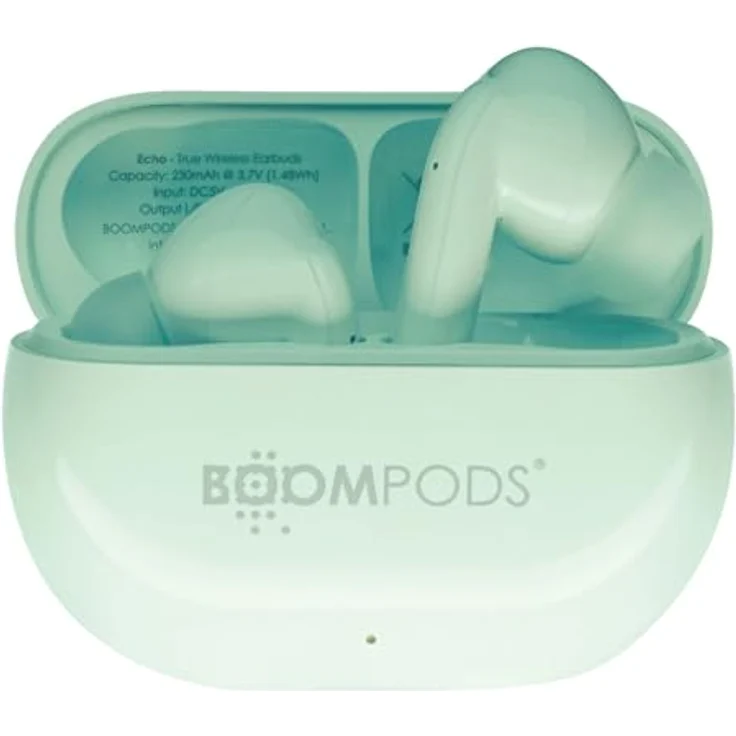 BOOMPODS EchoBuds, TWS Kopfhörer Bluetooth 5.3 mit Extra Bass, kabellos, Minzgrün – Bild 1