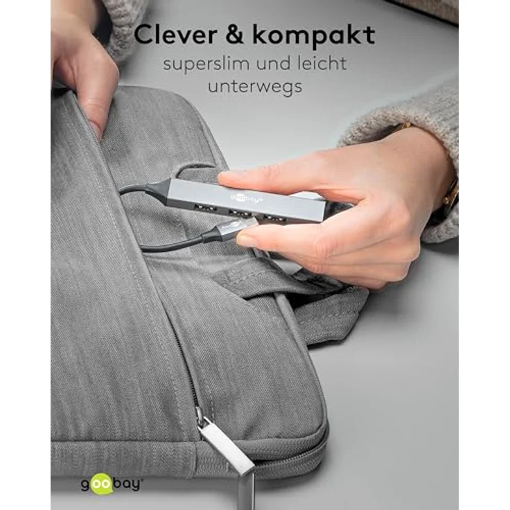 goobay 4-Port USB C 3.2 Hub Slim/USB Mehrfachstecker, USB Verteiler, USB Hub / 5 Gbits USB Splitter/Schlanker USB-C zu 4-Fach USB-A Multiport Adapter USB 3.0 Hub in robustem Aluminiumgehäuse, schwarz – Bild 4