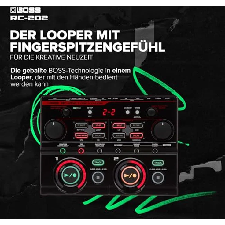 BOSS RC-202, Sampler und MIDI Controller mit 2 Stereo-Schleifen, 64 Phrasenspeichern, Schwarz – Bild 2