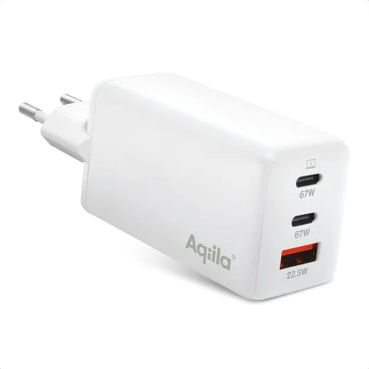Aqiila USB-C Ladegerät 65W | Schnellladegerät GaN Technologie, PD, Quick Charge, 2X USB-C, 1x USB-A, Netzteil Ladestecker, kompaktes Design, 100-240V, plastikfrei verpackt | Chargebird W3 Weiß – Bild 1