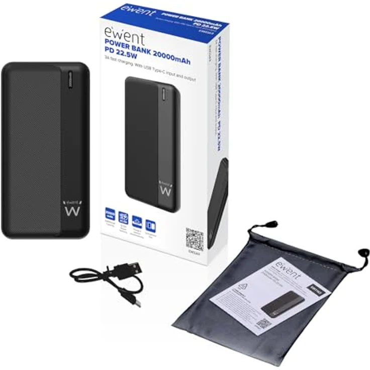 Ewent Powerbank Eminent EW1163, 20000 mAh, Schwarz, mit 22,5W PD Schnellladung und 3 Ausgängen – Bild 3