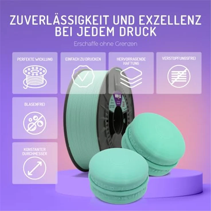 WINKLE PLA HD Pastell Filament 1.75mm Türkisblau, 300g Spule, kompatibel mit FDM Druckern, Maßgenauigkeit +/- 0.05mm – Bild 4