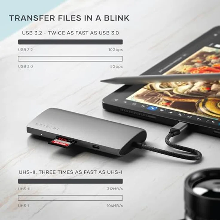 SATECHI USB C Hub Multiport Adapter V3, 8 in 1 USB-C Dongle mit 8K HDMI, 85W USB-C PD Charging, 4 USB-C Datenports, Ethernet, SD-Kartenleser für Mac, Windows – Space Grau – Bild 5