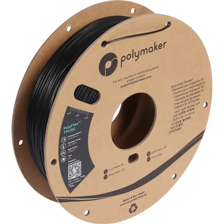 Polymaker PolyFlex TPU-95A, flexibles 3D-Druckmaterial, schwarz, 1,75 mm, 750 g