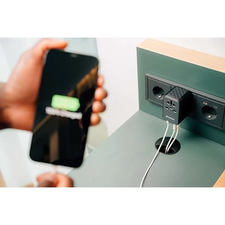 Verbatim UTA-05 Universal Netzstecker-Adapter 65 W, 2x USB-C, 2x USB-A, Schwarz, mit GaN III Technologie und Reiseetui – Bild 5