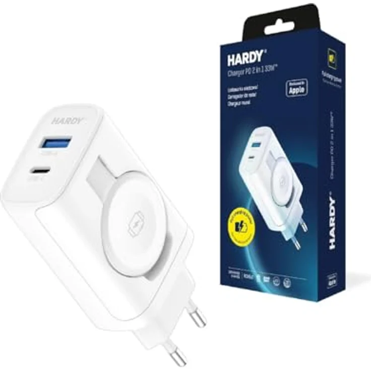 3mk Hardy PD 33W, 2-in-1 Cargador, Multiport-Wandladegerät in Weiß mit kabelloser Ladefunktion für Apple Watch und USB-Anschlüssen – Bild 5