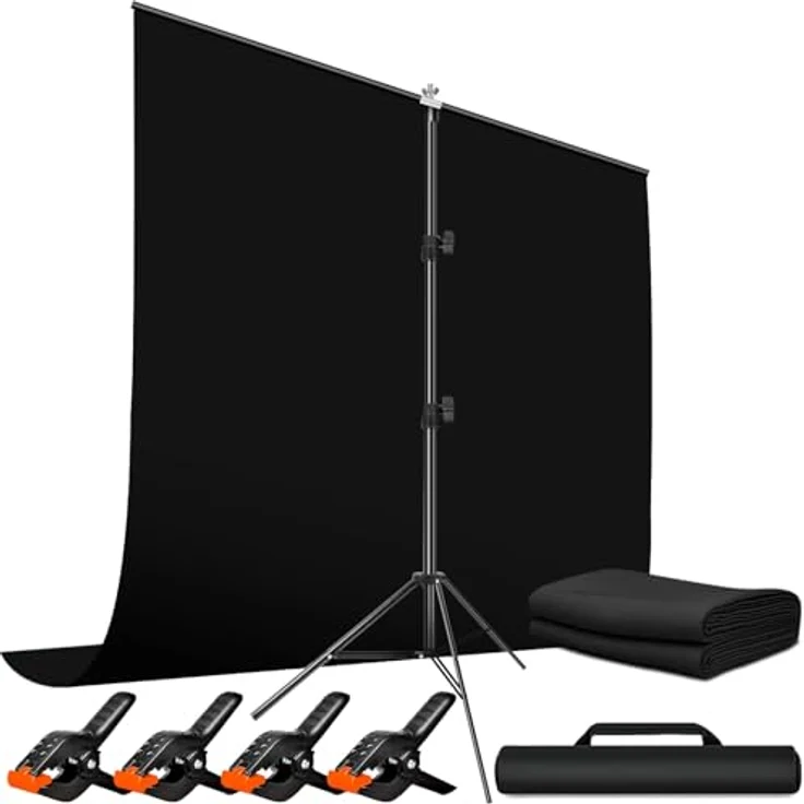 Heysily Fotohintergrund Schwarz mit Ständer 2x2m & 1.5x2m – Waschbares, rutschfestes Tuch Backdrop Set für Fotostudio, Porträts und Streaming, höhenverstellbar von 68–200 cm – Bild 4