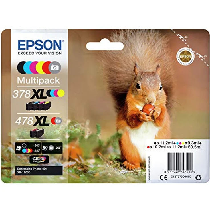 Epson 478XL Multipack - 6er-Pack - 60,5 ml - High Capacity - Grau, Schwarz, Gelb, Cyan, Magenta, Rot - Original - Tintenpatrone - für Expression Photo XP-8500, XP-8500 Small-in-One (C13T379D4010) – Bild 3