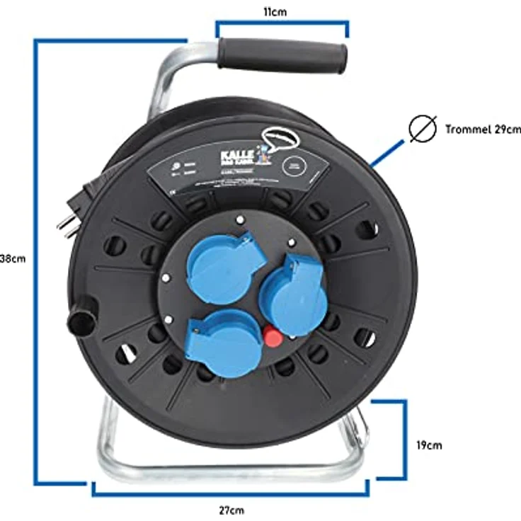 KALLE DAS KABEL Kabeltrommel Classic mit 3 Schukosteckdosen H07RN-F 3G 1,5mm² 25 Meter, 230V, IP44, Gummikabel, Made in Niedersachsen – Bild 4