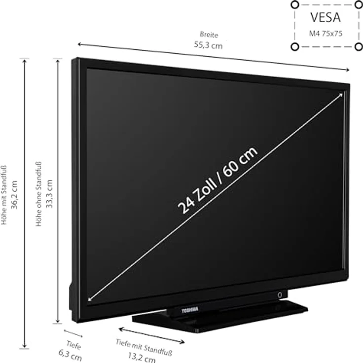 Toshiba Fernseher 24 Zoll Smart TV - VIDAA TV (HD LED TV, HDR, Triple-Tuner) 24WV3463DAZ, Schwarz – Bild 2