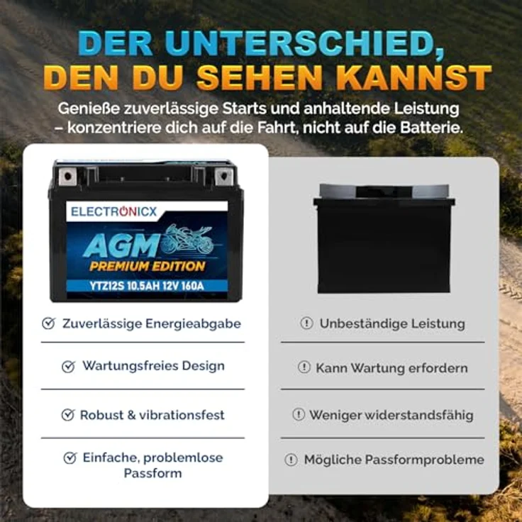 Electronicx AGM-YTZ12S Motorradbatterie 11Ah 12V – Wartungsfrei, rüttelfest, auslaufsicher für Motorrad, Roller, Quad und ATV – Bild 7