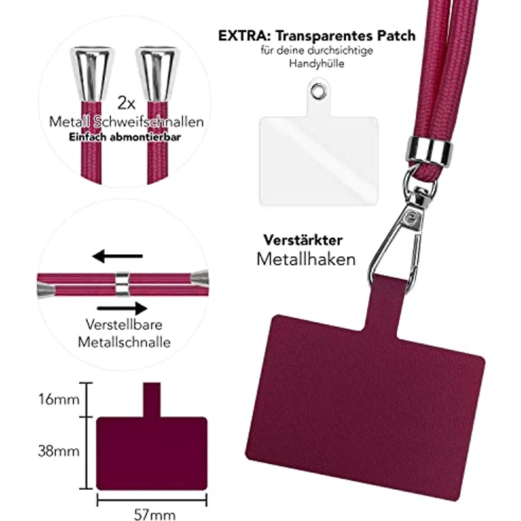 Nalia HoldMe Air, Universal Handykette mit 160 cm Lanyard, verstellbarer Schlaufe & Edelstahlkarabiner, kompatibel mit Full-Cover Hüllen – Bild 3